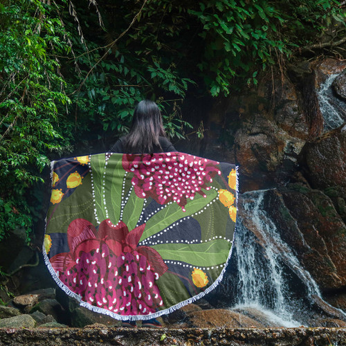 Australia Flowers Aboriginal Beach Blanket - Australian Waratah Flower Art Beach Blanket Australia Flowers Aboriginal Beach Blanket - Australian Waratah Flower Art Beach Blanket
