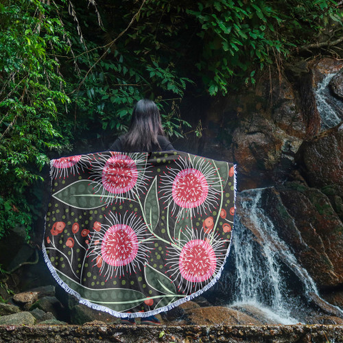 Australia Flowers Aboriginal Beach Blanket - Aboriginal Style Australian Hakea Flower Beach Blanket