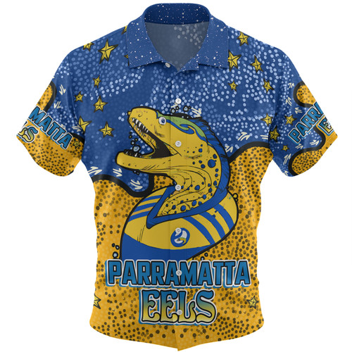 Parramatta Eels Custom Hawaiian Shirt - Team With Dot And Star Patterns For Tough Fan Hawaiian Shirt