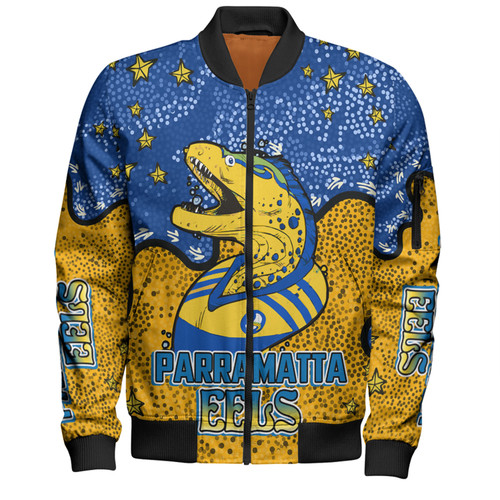 Parramatta Eels Custom Bomber Jacket - Team With Dot And Star Patterns For Tough Fan Bomber Jacket