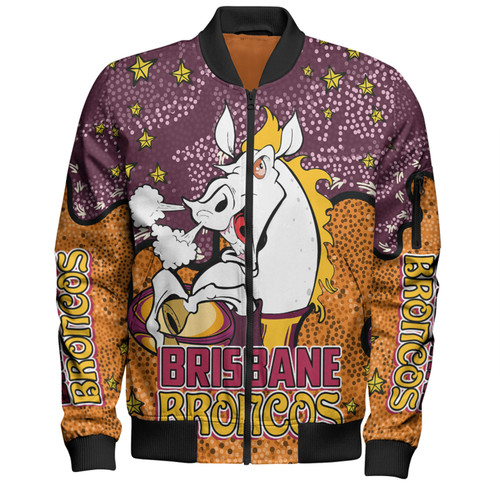 Brisbane Broncos Custom Bomber Jacket - Team With Dot And Star Patterns For Tough Fan Bomber Jacket