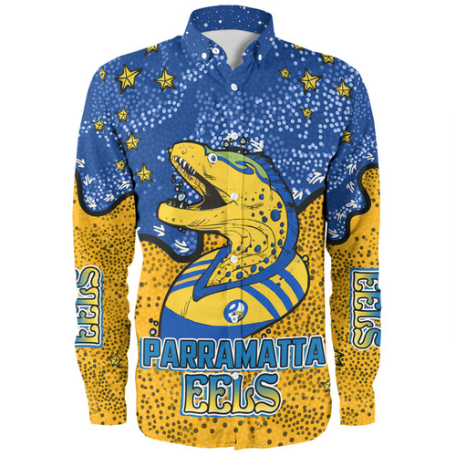 Parramatta Eels Custom Long Sleeve Shirt - Team With Dot And Star Patterns For Tough Fan Long Sleeve Shirt