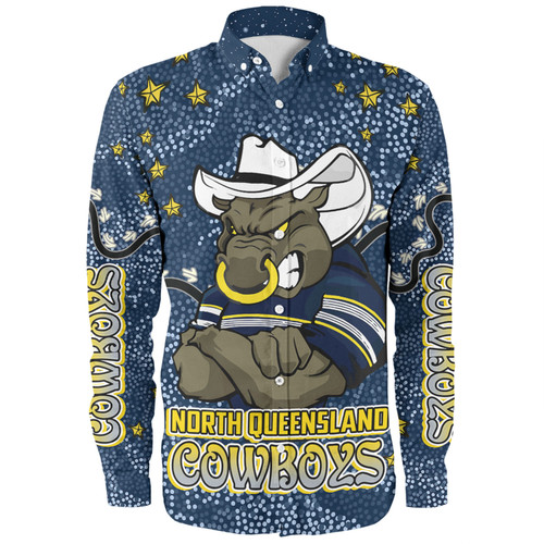 North Queensland Cowboys Custom Long Sleeve Shirt - Team With Dot And Star Patterns For Tough Fan Long Sleeve Shirt