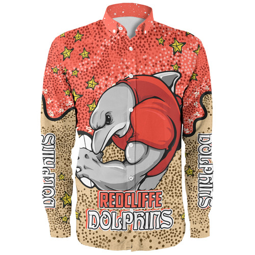 Redcliffe Dolphins Custom Long Sleeve Shirt - Team With Dot And Star Patterns For Tough Fan Long Sleeve Shirt