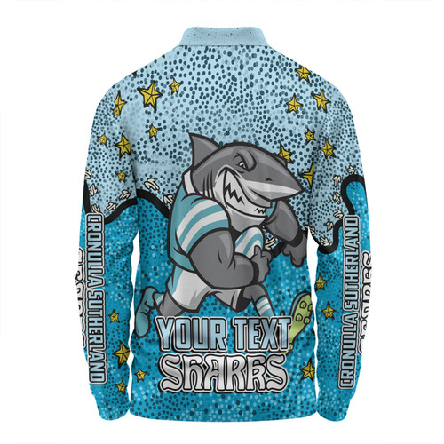 Cronulla-Sutherland Sharks Custom Long Sleeve Polo Shirt - Team With Dot And Star Patterns For Tough Fan Long Sleeve Polo Shirt Cronulla-Sutherland Sharks Custom Long Sleeve Polo Shirt - Team With Dot And Star Patterns For Tough Fan Long Sleeve Polo Shirt