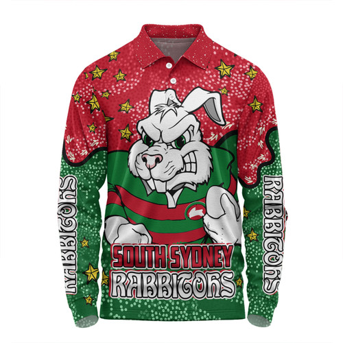 South Sydney Rabbitohs Long Sleeve Polo Shirt - Team With Dot And Star Patterns For Tough Fan Long Sleeve Polo Shirt