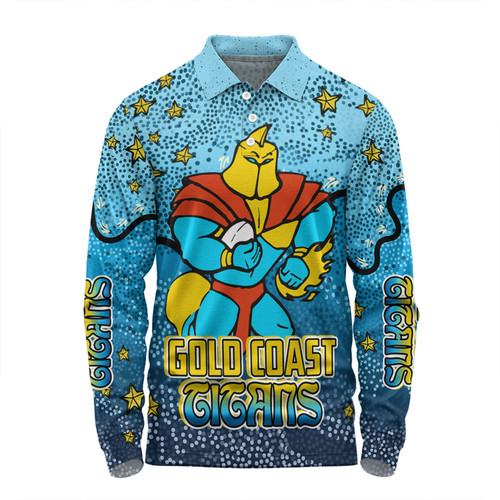 Gold Coast Titans Custom Long Sleeve Polo Shirt - Team With Dot And Star Patterns For Tough Fan Long Sleeve Polo Shirt