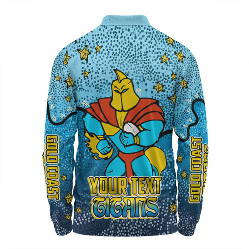 Gold Coast Titans Custom Long Sleeve Polo Shirt - Team With Dot And Star Patterns For Tough Fan Long Sleeve Polo Shirt Gold Coast Titans Custom Long Sleeve Polo Shirt - Team With Dot And Star Patterns For Tough Fan Long Sleeve Polo Shirt
