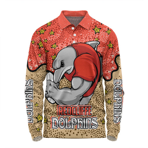 Redcliffe Dolphins Custom Long Sleeve Polo Shirt - Team With Dot And Star Patterns For Tough Fan Long Sleeve Polo Shirt