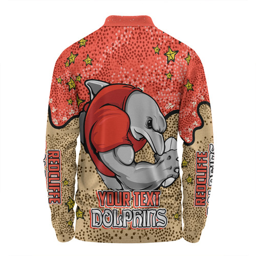 Redcliffe Dolphins Custom Long Sleeve Polo Shirt - Team With Dot And Star Patterns For Tough Fan Long Sleeve Polo Shirt Redcliffe Dolphins Custom Long Sleeve Polo Shirt - Team With Dot And Star Patterns For Tough Fan Long Sleeve Polo Shirt