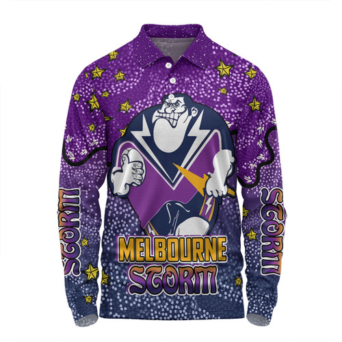 Melbourne Storm Custom Long Sleeve Polo Shirt - Team With Dot And Star Patterns For Tough Fan Long Sleeve Polo Shirt