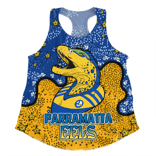 Parramatta Eels Custom Women Racerback Singlet - Team With Dot And Star Patterns For Tough Fan Women Racerback Singlet