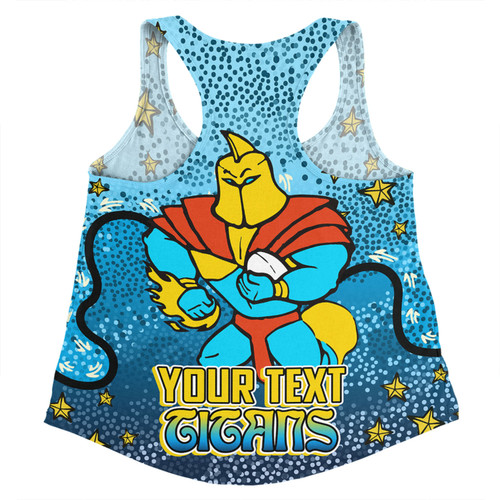 Gold Coast Titans Custom Women Racerback Singlet - Team With Dot And Star Patterns For Tough Fan Women Racerback Singlet