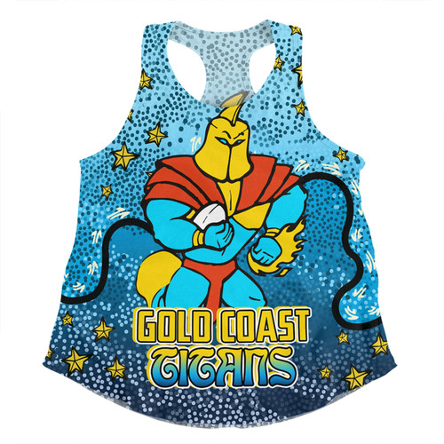 Gold Coast Titans Custom Women Racerback Singlet - Team With Dot And Star Patterns For Tough Fan Women Racerback Singlet