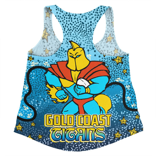 Gold Coast Titans Custom Women Racerback Singlet - Team With Dot And Star Patterns For Tough Fan Women Racerback Singlet