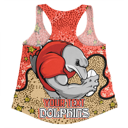Redcliffe Dolphins Custom Women Racerback Singlet - Team With Dot And Star Patterns For Tough Fan Women Racerback Singlet Redcliffe Dolphins Custom Women Racerback Singlet - Team With Dot And Star Patterns For Tough Fan Women Racerback Singlet