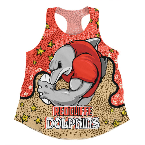 Redcliffe Dolphins Custom Women Racerback Singlet - Team With Dot And Star Patterns For Tough Fan Women Racerback Singlet
