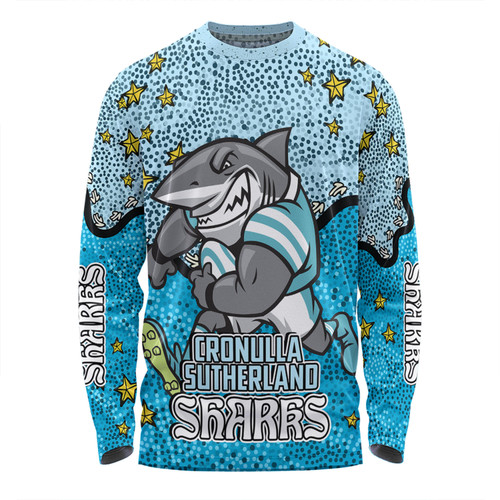 Cronulla-Sutherland Sharks Custom Long Sleeve T-shirt - Team With Dot And Star Patterns For Tough Fan Long Sleeve T-shirt