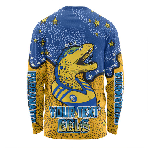 Parramatta Eels Custom Long Sleeve T-shirt - Team With Dot And Star Patterns For Tough Fan Long Sleeve T-shirt Parramatta Eels Custom Long Sleeve T-shirt - Team With Dot And Star Patterns For Tough Fan Long Sleeve T-shirt