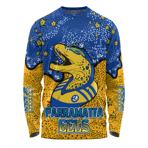 Parramatta Eels Custom Long Sleeve T-shirt - Team With Dot And Star Patterns For Tough Fan Long Sleeve T-shirt