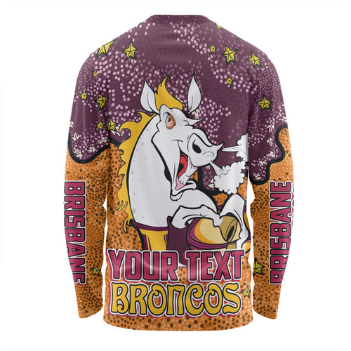Brisbane Broncos Custom Long Sleeve T-shirt - Team With Dot And Star Patterns For Tough Fan Long Sleeve T-shirt Brisbane Broncos Custom Long Sleeve T-shirt - Team With Dot And Star Patterns For Tough Fan Long Sleeve T-shirt