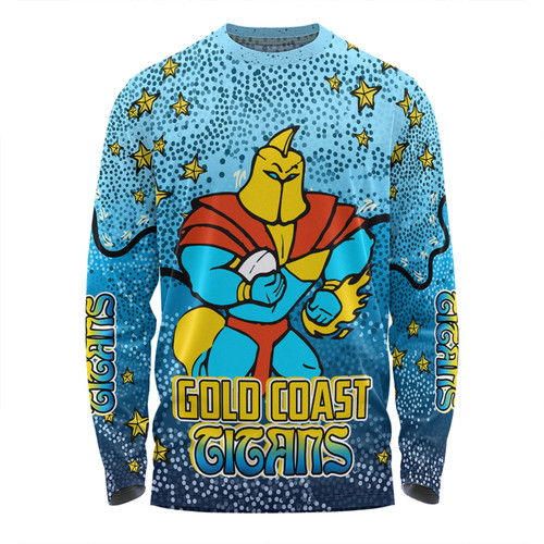 Gold Coast Titans Custom Long Sleeve T-shirt - Team With Dot And Star Patterns For Tough Fan Long Sleeve T-shirt