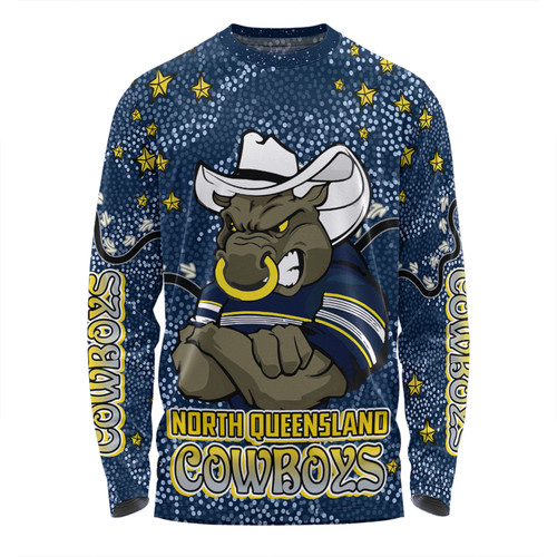 North Queensland Cowboys Custom Long Sleeve T-shirt - Team With Dot And Star Patterns For Tough Fan Long Sleeve T-shirt