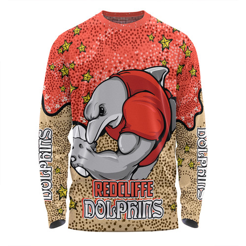 Redcliffe Dolphins Custom Long Sleeve T-shirt - Team With Dot And Star Patterns For Tough Fan Long Sleeve T-shirt