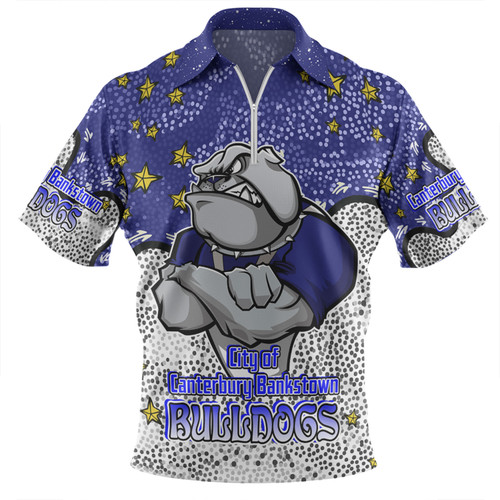 Canterbury-Bankstown Bulldogs Custom Zip Polo Shirt - Team With Dot And Star Patterns For Tough Fan Zip Polo Shirt