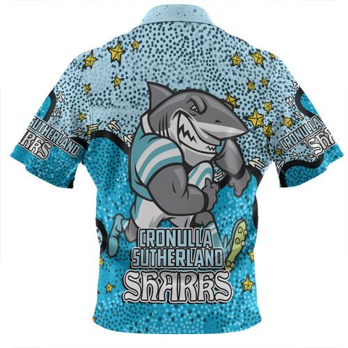 Cronulla-Sutherland Sharks Custom Zip Polo Shirt - Team With Dot And Star Patterns For Tough Fan Zip Polo Shirt Cronulla-Sutherland Sharks Custom Zip Polo Shirt - Team With Dot And Star Patterns For Tough Fan Zip Polo Shirt