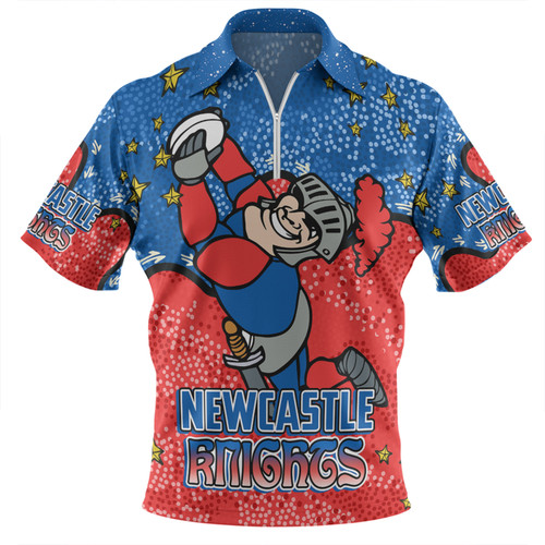 Newcastle Knights Custom Zip Polo Shirt - Team With Dot And Star Patterns For Tough Fan Zip Polo Shirt