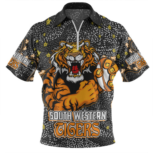 Wests Tigers Custom Zip Polo Shirt - Team With Dot And Star Patterns For Tough Fan Zip Polo Shirt