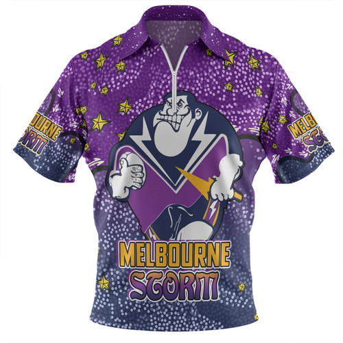 Melbourne Storm Custom Zip Polo Shirt - Team With Dot And Star Patterns For Tough Fan Zip Polo Shirt