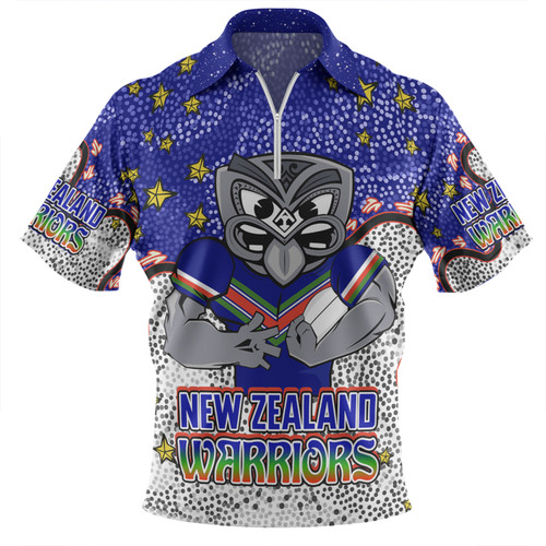 New Zealand Warriors Custom Zip Polo Shirt - Team With Dot And Star Patterns For Tough Fan Zip Polo Shirt