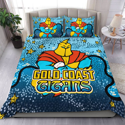 Gold Coast Titans Custom Bedding Set - Team With Dot And Star Patterns For Tough Fan Bedding Set
