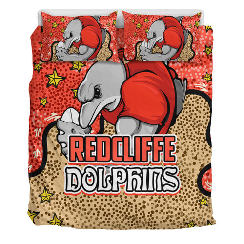 Redcliffe Dolphins Custom Bedding Set - Team With Dot And Star Patterns For Tough Fan Bedding Set