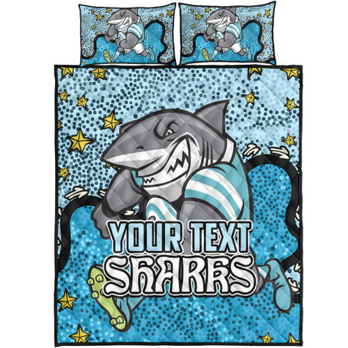Cronulla-Sutherland Sharks Custom Quilt Bed Set - Team With Dot And Star Patterns For Tough Fan Quilt Bed Set
