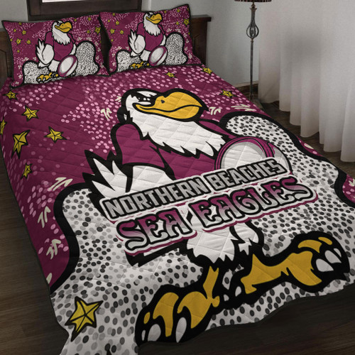 Manly Warringah Sea Eagles Quilt Bed Set - Team With Dot And Star Patterns For Tough Fan Quilt Bed Set