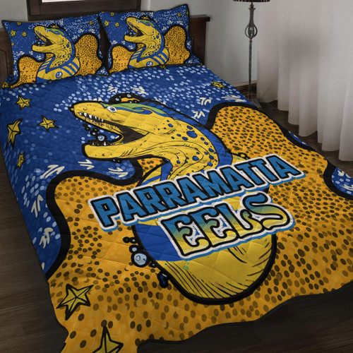 Parramatta Eels Custom Quilt Bed Set - Team With Dot And Star Patterns For Tough Fan Quilt Bed Set