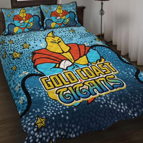 Gold Coast Titans Custom Quilt Bed Set - Team With Dot And Star Patterns For Tough Fan Quilt Bed Set