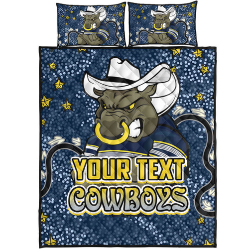 North Queensland Cowboys Custom Quilt Bed Set - Team With Dot And Star Patterns For Tough Fan Quilt Bed Set
