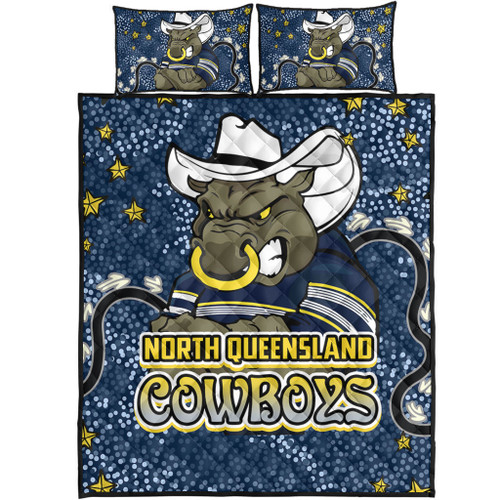 North Queensland Cowboys Custom Quilt Bed Set - Team With Dot And Star Patterns For Tough Fan Quilt Bed Set