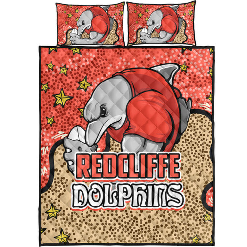 Redcliffe Dolphins Custom Quilt Bed Set - Team With Dot And Star Patterns For Tough Fan Quilt Bed Set Redcliffe Dolphins Custom Quilt Bed Set - Team With Dot And Star Patterns For Tough Fan Quilt Bed Set