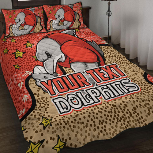Redcliffe Dolphins Custom Quilt Bed Set - Team With Dot And Star Patterns For Tough Fan Quilt Bed Set Redcliffe Dolphins Custom Quilt Bed Set - Team With Dot And Star Patterns For Tough Fan Quilt Bed Set