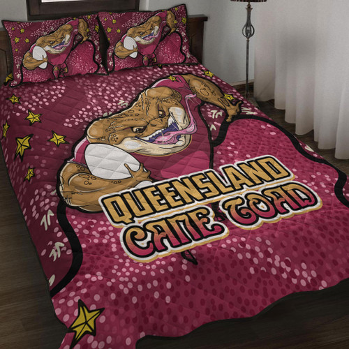 Queensland Cane Toads Custom Quilt Bed Set - Team With Dot And Star Patterns For Tough Fan Quilt Bed Set