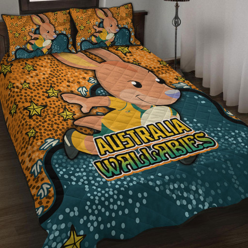 Australia Wallabies Custom Quilt Bed Set - Team With Dot And Star Patterns For Tough Fan Quilt Bed Set