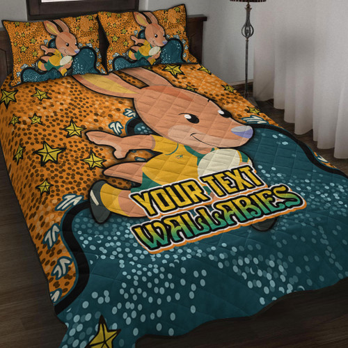 Australia Wallabies Custom Quilt Bed Set - Team With Dot And Star Patterns For Tough Fan Quilt Bed Set Australia Wallabies Custom Quilt Bed Set - Team With Dot And Star Patterns For Tough Fan Quilt Bed Set