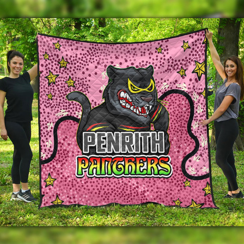 Penrith Panthers Custom Quilt - Team With Dot And Star Patterns For Tough Fan Quilt Penrith Panthers Custom Quilt - Team With Dot And Star Patterns For Tough Fan Quilt