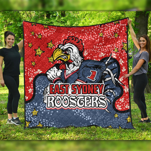 Sydney Roosters Custom Quilt - Team With Dot And Star Patterns For Tough Fan Quilt Sydney Roosters Custom Quilt - Team With Dot And Star Patterns For Tough Fan Quilt