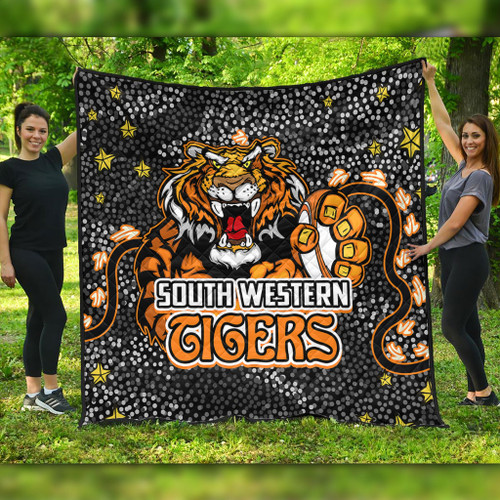 Wests Tigers Custom Quilt - Team With Dot And Star Patterns For Tough Fan Quilt Wests Tigers Custom Quilt - Team With Dot And Star Patterns For Tough Fan Quilt